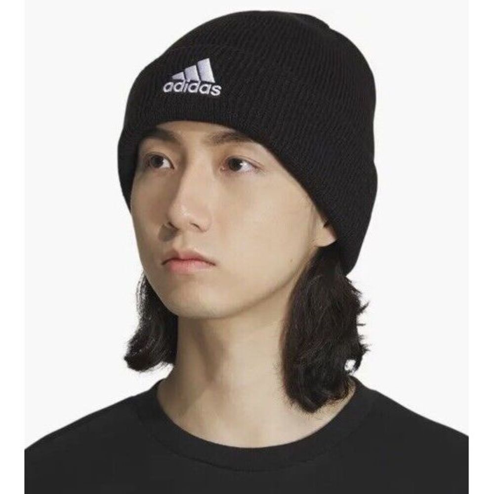 New $22 Adidas Embroidered Logo Wide Cuff Beanie Men's Winter Black One‎ Size